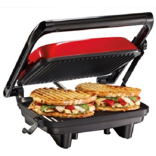Panini press gourmet sandwich maker non-stick grill cafe-style lockable hinge for sale