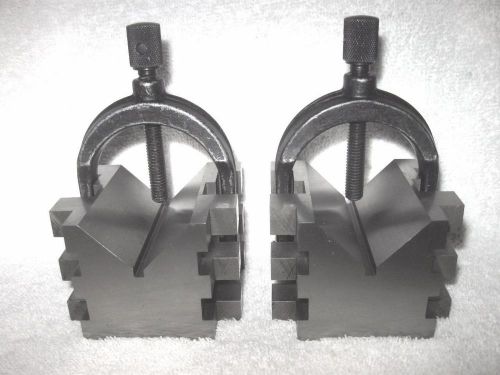 Vintage brown &amp; sharpe 750b v-block and clamp set - matched pair - excellent for sale