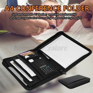 A4 PU Leather Business Portfolio Conference Folder Zipper Organiser   US1