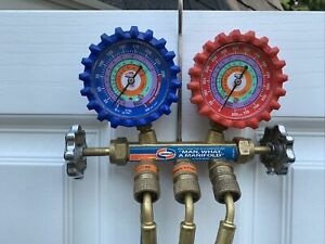 A/C MANIFOLD GAUGES UNIWELD BRASS BODY FOR R410A R22 R404A and 5&#039; Hoses
