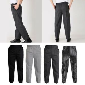 Polyester Elastic Restaurant Cafe Chef Waiter Pants Trousers Uniform Accs
