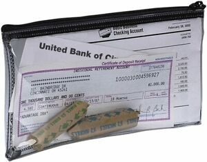 2 CLEAR VINYL ZIPPER WALLETS BANK BAG MONEY JEWELRY POUCH COIN CURRENCY COUPONS