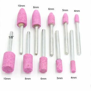 10 Pcs Pink Abrasive Mounted Stone Rotary Tool Grinding Wheel 1/8&#034; Shank UK