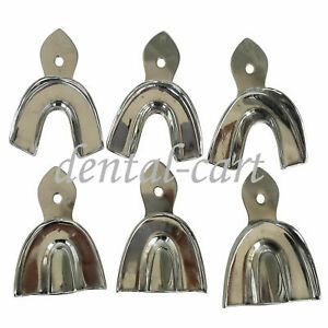 New Set of 6 Dental Stainless Steel Non-Perforated Impression Trays Autoclavable