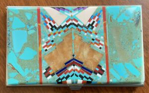 Native American Navajo Multi Stone Inlay Card Holder Turquoise