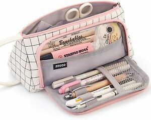 EASTHILL Large Capacity Colored Canvas Storage Pouch Marker Pen Plaid White