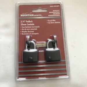 Mountain Security 3/4&#034; (20mm) Aluminum Covered Padlock, 2-Pack Keyed Alike