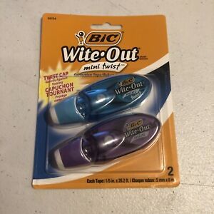 BIC Wite-Out Mini Correction Tape - White, Pack of 2 (Assorted Colors)