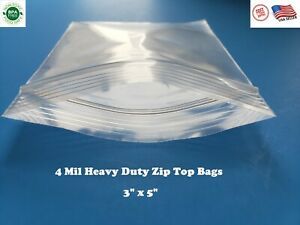 100 - 3&#034;x5&#034; ZIP SEAL BAGS CLEAR 4 MIL POLY RECLOSABLE TOP LOCK MINI BAGGIES