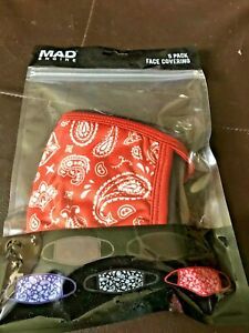 NWTS MAD ENGINE 5 PACK FACE COVERINGS MASKS PAISLEY GROUP