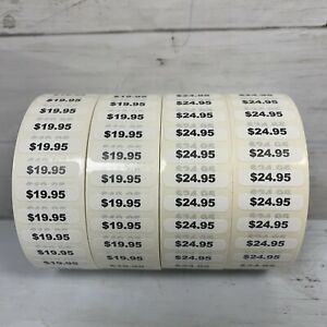 4 Rolls Of Boutique Price Stickers $19.95 &amp; $25.95 - 500 Stickers Per Roll 2000
