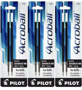 3 Packs Of 2 77297 Pilot Acroball Hybrid Ink Pen Refill, Med 1.0mm Black Ink F/S