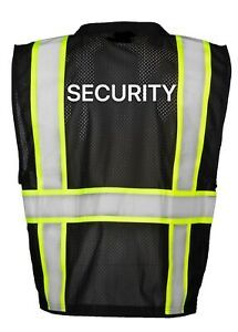 SECURITY SAFETY BLACK VEST-S-MESH VEST 2&#034; SILVER REFECTOR ON 3&#034;LIME GREEN 