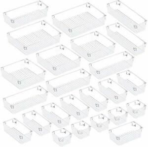 24Pcs Desk Drawer Organizer Set 5-Size Versatile Vanity and Desk Drawer Clear