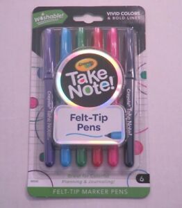 Crayola Take Note Felt Tip Marker Pens Washable 6 pens NEW FACTORY SEALED