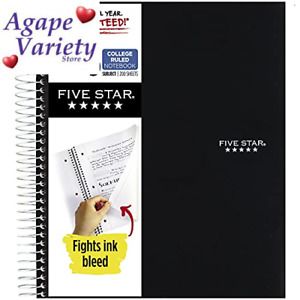 Five Star Spiral College Ruled Notebook, 5 Subject, Wired Note Book Black