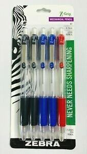 Z-Grip Mechanical Pencil 0.7mm Point Size HB #2 Graphite Assorted Grip 5 pcs New