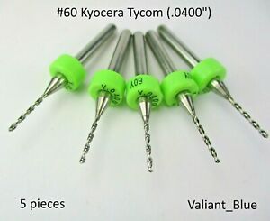 5pcs #60 (.0400&#034;) Printed Circuit Board Drills (PCB) Kyocera Tycom 100.0400.400