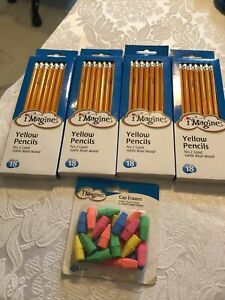 Imagine Pencils #2 Yellow 4 Packs Of 18 Count Ea. 1 Pack Cap Erasers NEW