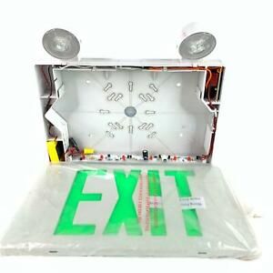 Exit Sign LED with Combo Emergency Lights Green Letters