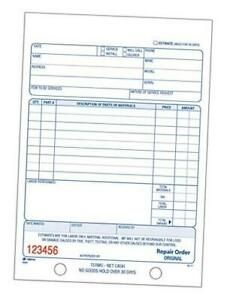 Repair Order Book, 3-Part Carbonless, White/White/White, 5-9/16 x 8-7/16