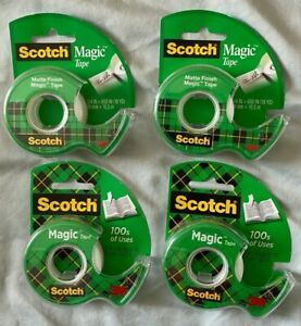 3M Scotch Magic Tape with Dispenser 2 each size 3/4&#034;x 650&#034; - 1/2&#034;x800&#034; NEW