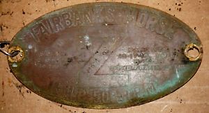 Antique Vintage brass tag 1 1/2 hp Fairbanks Morse dishpan engine
