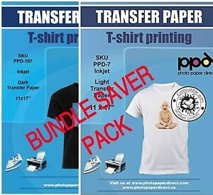 PPD Inkjet Iron-On Bundle Of T Shirt Transfer Paper 11x17 Of Light X10 Sheets +