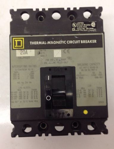Square d circuit breaker fal34020 20a 240/480vac 250vdc for sale