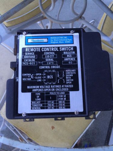 RUSSELECTRIC REMOTE CONTROL SWITCH 60 AMP!! MODEL No. RCS-603!!!