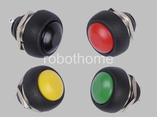 1 set red+green+black+yellow 12mm waterproof lockless on/off push button switch for sale
