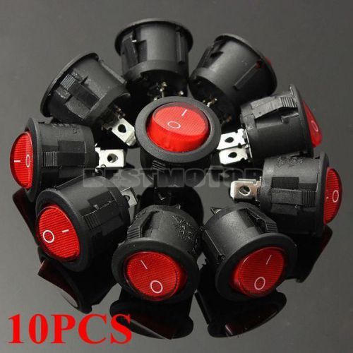 10pcs led dot auto round rocker light on-off toggle spst switch button red 2pin for sale