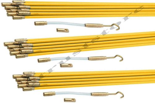 Fiberglass Cable Running Rods Kit Fish Tape Electrical Wire Coaxial Puller 3 Set