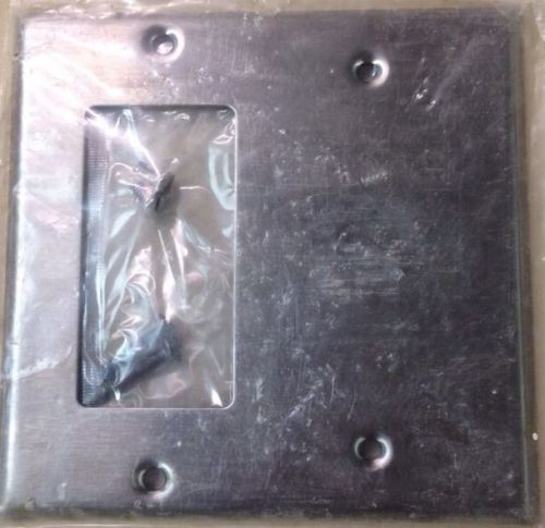 Leviton s1426-n stainless steel wallplate  2 gang 1 block &amp; 1 blank *new* for sale
