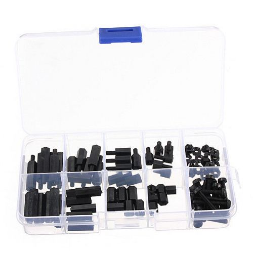 160pcs/lots m3 nylon black m-f hex spacers screw nut assortment kit set hardware for sale