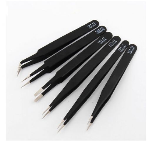6 PCS Black Jewelry IC SMD SMT Non-magnetic Stainless Steel Tweezers Plier Tools
