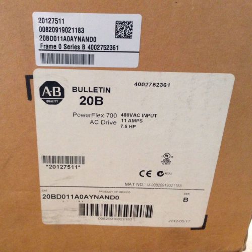 New* Unused Allen Bradley 20B 20BD011A0AYNAND0 PowerFlex 700 AC Drive 7.5 HP 480