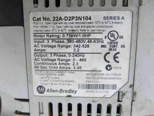Used AB inverter 380V 0.75KW CAT NO.22A-D2P3N104 tested