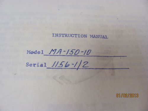 BEHLMAN MODEL MA-150-10: Instruction Manual