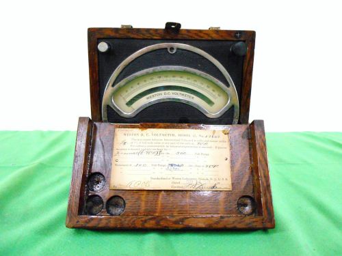 Antique weston model 45 dc voltmeter dated 1918 wood case for sale