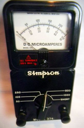 VINTAGE LABORATORY SIMPSON 374 DC MICROAMP METER - CAT NO 12330 Laboratory