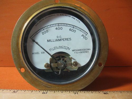 Burlington Model 331 MR36W800DCMA D.C. Milliamperes Direct Current Vintage Meter
