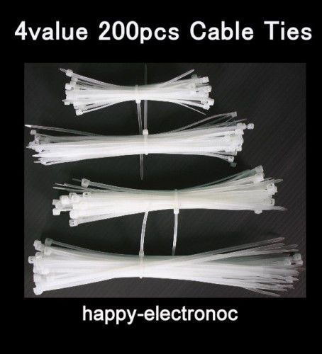4 value 200pcs  White Nylon Cable Wire Zip Ties