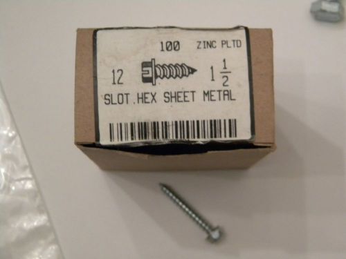 12 x 1-1/2 Sheet Metal Screw Slot Hex Washer Hd Type Zinc Plated Pk 100