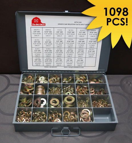 Grade 8 Flat Washer / Thick Flat Washer / Lock Washer Assortment - 1098 Pieces!