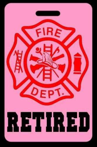 Pink retired firefighter luggage/gear bag tag - free personalization - new for sale