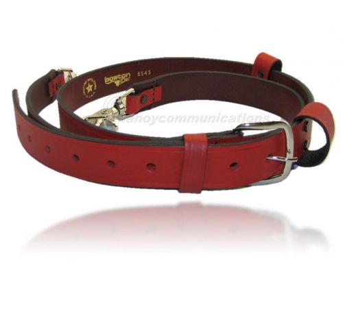 Boston leather 6543 radio strap, red, silver hardware, 2 mic loops, *new* for sale