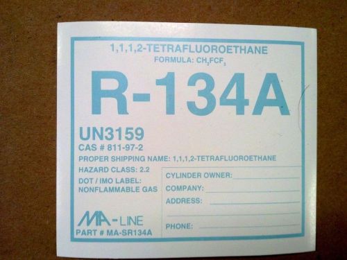 R134A, R-134A, Refrigerant-134A, Labels, STICKER, TETRAFLUOROMETHANE, UN1018