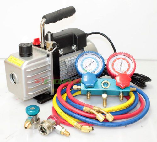 2.5CFM A/C Vacuum Pump +R12 R22 R134A Diagnostic Testing Charging Manifold Kit