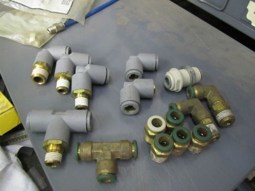 (15) variety of 3/8&#034; push to connect tube fittings tees elbows straights for sale